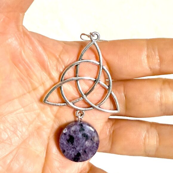 2/$20, Genuine Violet Charoite Celtic Trinity Sterling Silver Dangle Earrings - Picture 8 of 9